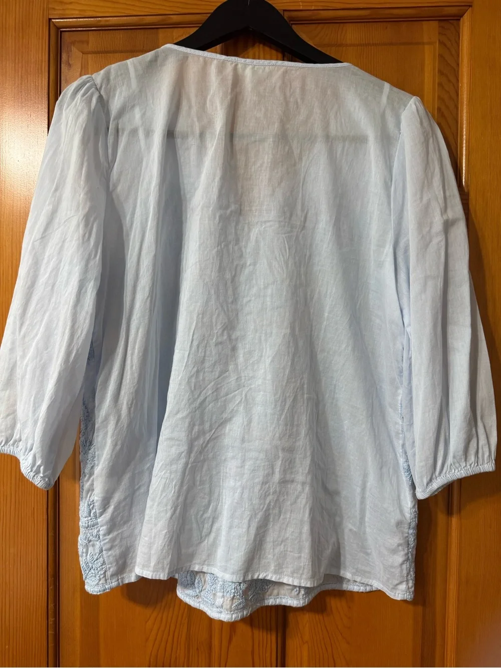 Style & Co. Light Blue Embroidered Tassel Peasant Tunic
